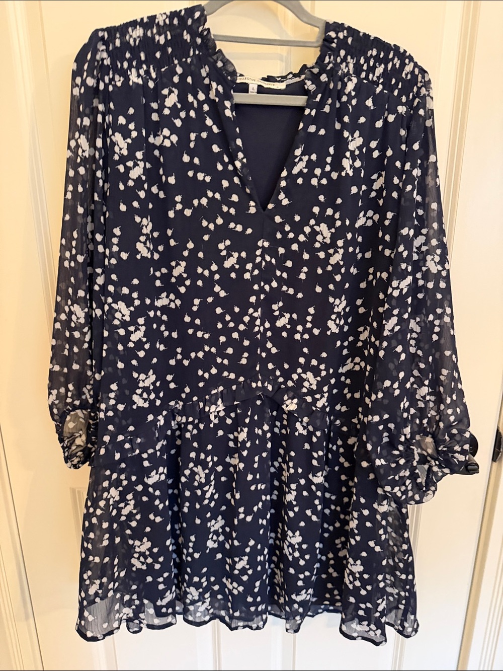 Collective Concepts Navy and White Floral Long Sleeve Tiered Dress